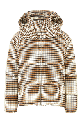 Check-Pattern Hooded Puffer Jacket